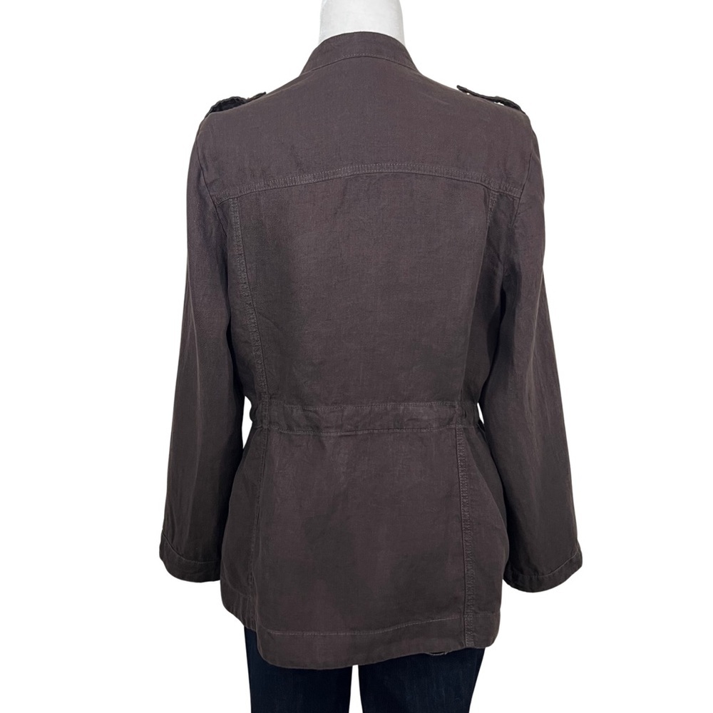 Chico’s Linen Utility Jacket Lightweight Dark Brown Gold 8 M Medium 570201889 - Picture 15 of 16